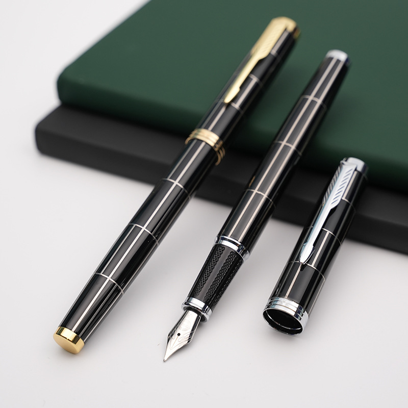 永生经典金银配色条纹商务办公钢笔签字签名笔成人练字书法钢笔