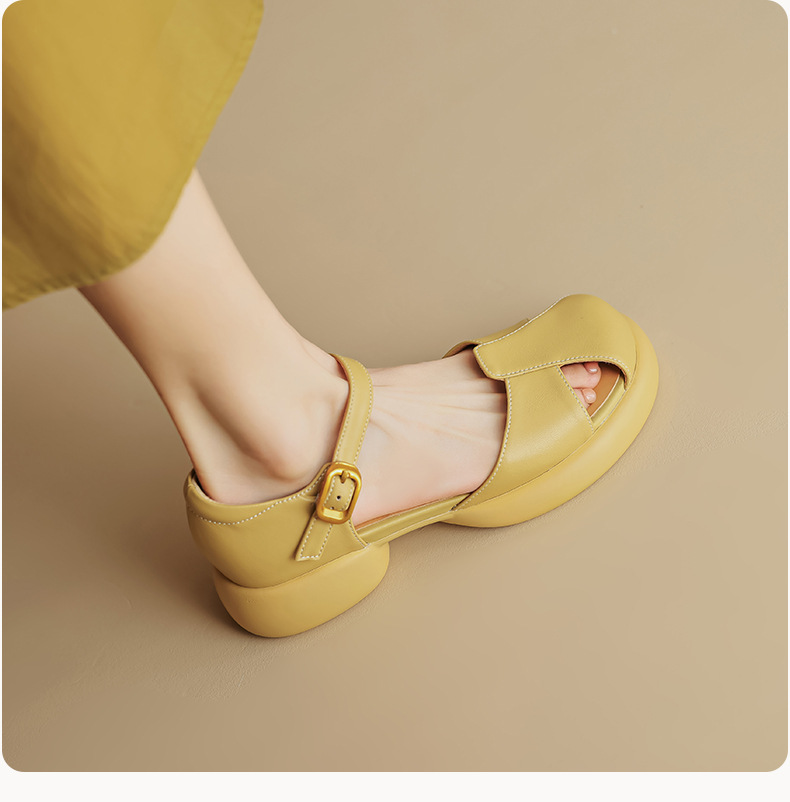Sandal nữ quai ngang đế dày gót thô phong cách thể thao — Màu vàng ngỗng chi tiết 11