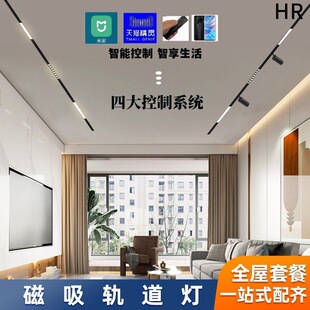 智能磁吸轨道灯嵌入式无边框主灯客厅餐厅家用预埋照明滑轨射灯-阿里巴巴