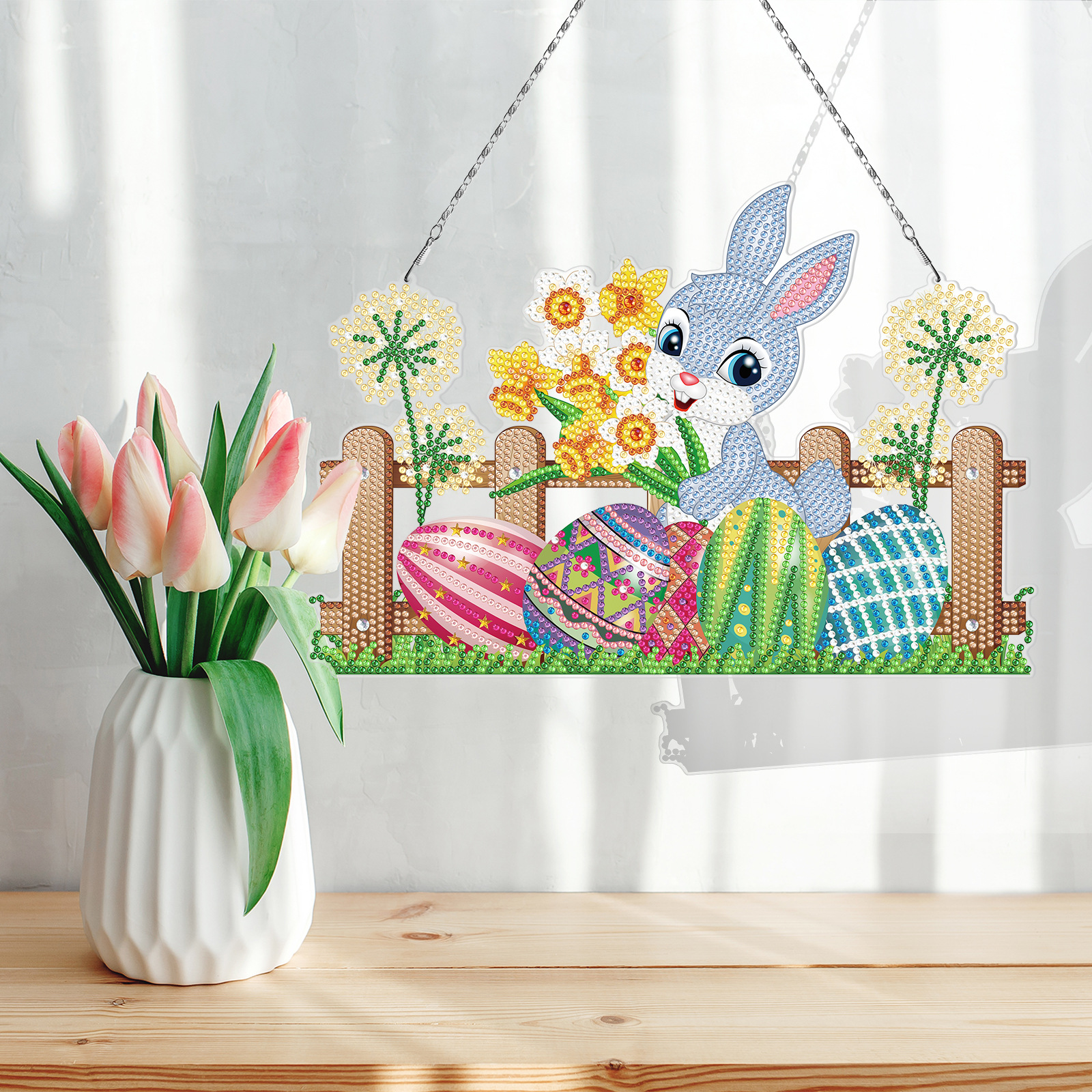 Accesorios para pintura de diamantes, pegatinas de diamantes hechas a mano con diseño de círculo de Pascua, decoraciones colgantes de Pascua, pinturas decorativas para sala de estar, disponibles para venta al por mayor