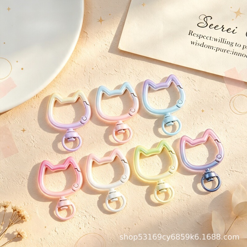 Macaron-colored alloy cat head spring clasp DIY accessory parts for bags, dolls, pendants, keychains, and bead-making materials Macaron-colored alloy cat head spring clasp DIY accessory parts for bags, dolls, pendants, keychains, and bead-making materials