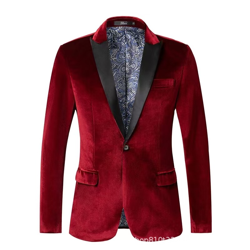 Autumn and Winter Golden Velvet Suit Jacket high quality Slim-fit Suit Jacket Fashion Casual Men's Groom Singer