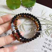 天然黑曜石虎眼石手串999银貔貅多圈男女情侣手链得物老凤祥爆款