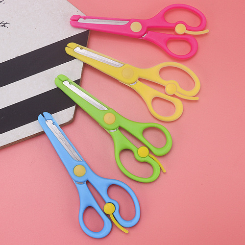 Children's handmade plastic edged spring scissors student cartoon scissors handmade scissors stainless steel scissors
