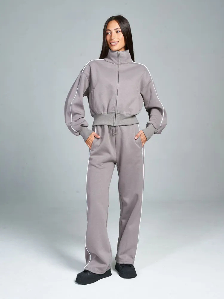 Women's Spring Autumn Sports Leisure Suit Loose Striped Sweatshirt Cardigan Trousers Fashion Pant Set Polyester Full Length_ecoleips.com