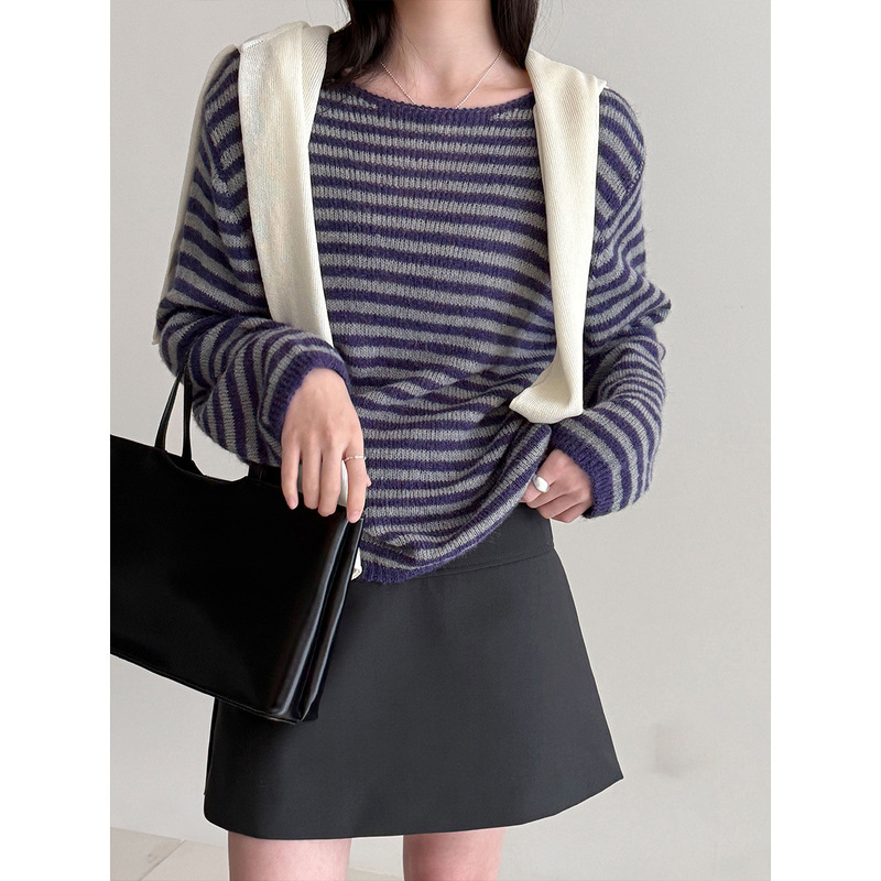 Ns Casual Sheep Wool Retro Striped Lazy Style Soft Knit Sweater for Women Spring New Long-Sleeve Top Ss984 Ns Casual Sheep Wool Retro Striped Lazy Style Soft Knit Sweater for Women Spring New Long-Sleeve Top Ss984