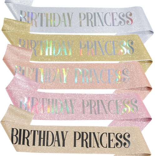 New birthday party glitter shoulder strap etiquette belt birthday princess princess belt ribbon wholesale