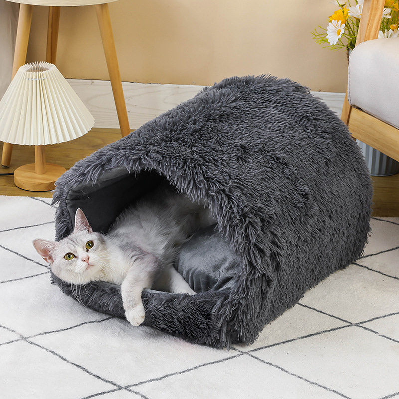 Fábrica Four Seasons Universal Pet nido semicerrado gato nido forrado de lana caliente Pet House perrera comprimido gato cama