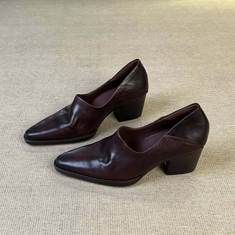 Cowhide 6cm Silent Thick-Heeled Soft-Soled Deep-Cut Small Square-Toed Vintage-Style Versatile Commuting Leather Shoes Cowhide 6cm Silent Thick-Heeled Soft-Soled Deep-Cut Small Square-Toed Vintage-Style Versatile Commuting Leather Shoes
