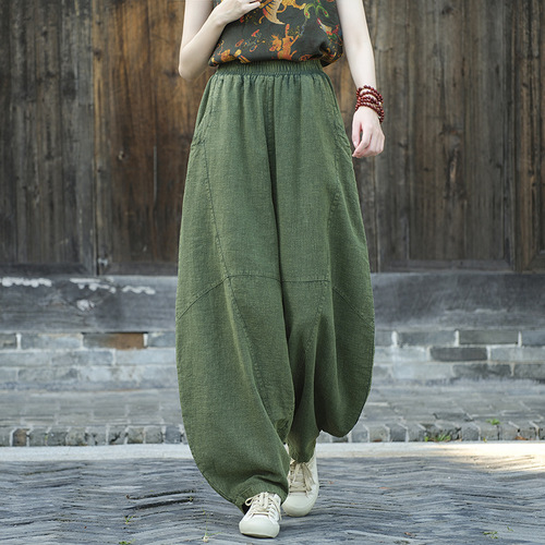 Bamboo Sand Stir-fried Vintage Loose Casual Women's Lantern Pants 25 Cultural Retro Cotton Linen Zazen Meditation Tai Chi Pants