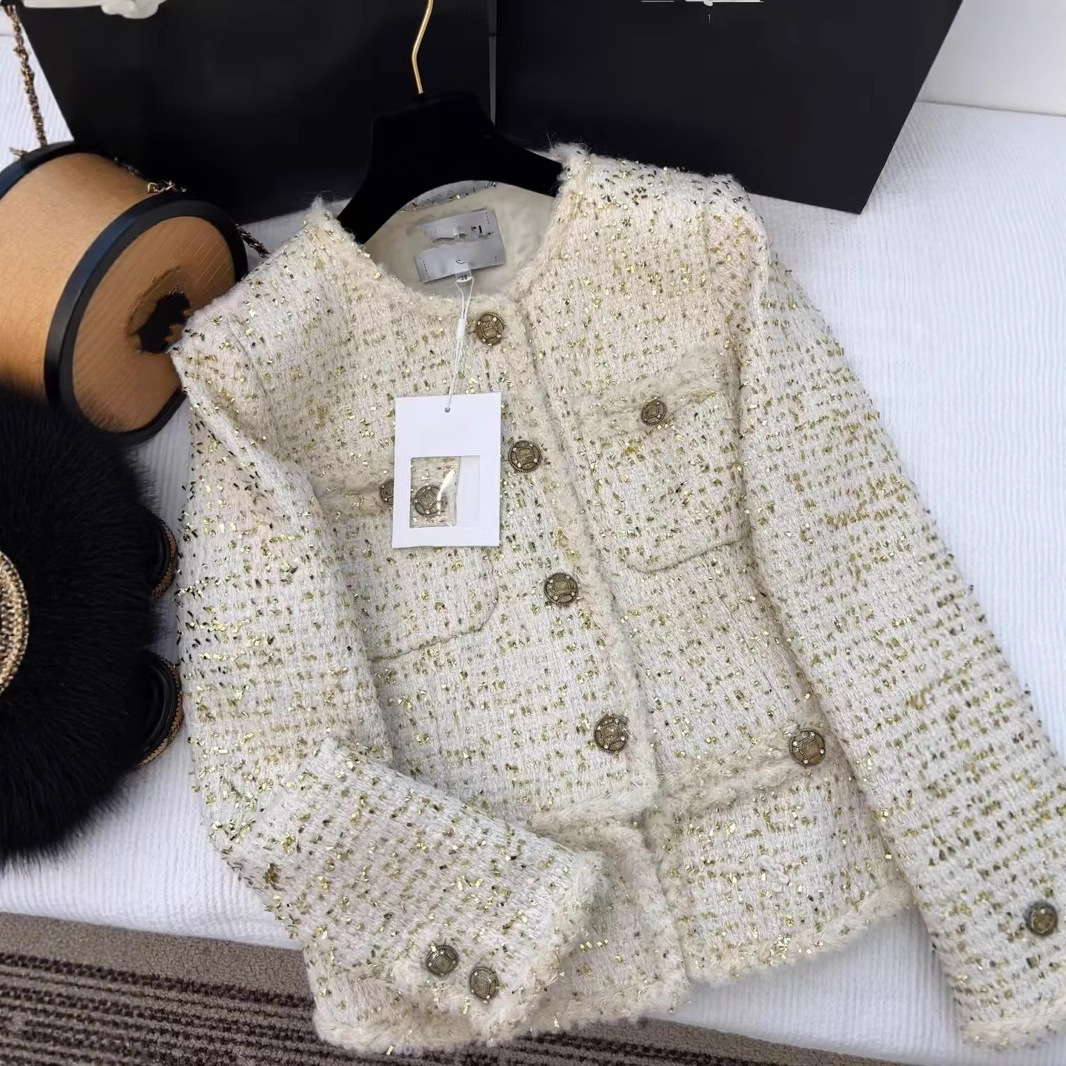 Nanyou Direct Supply 25 Early Autumn Fashionable Gold Thread Tweed Heavy Sequin Jacket Classic Multi-Pocket Top