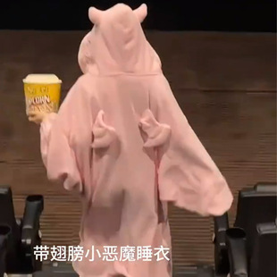 Little Devil Nightgown with Wings Stuffed Pajamas Home One-Piece Winter Warm Ladies Dormitory Coral Velvet Couple