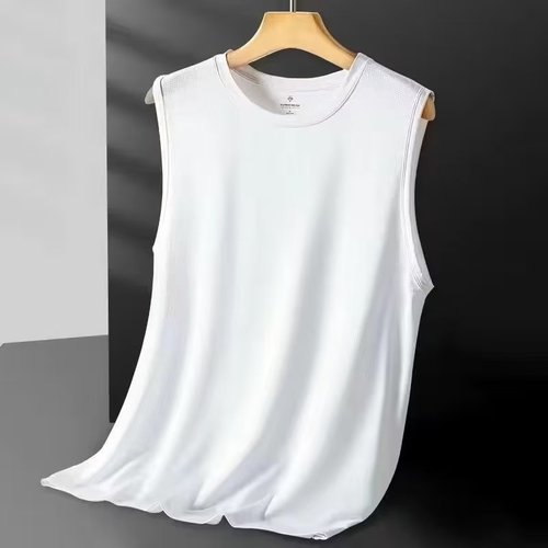 2025 Summer Thin Ice Silk Vest Men Quick Dry Breathable Mesh Sport Fitness Waistcoat Round Neck Short Sleeve T-Shirt 