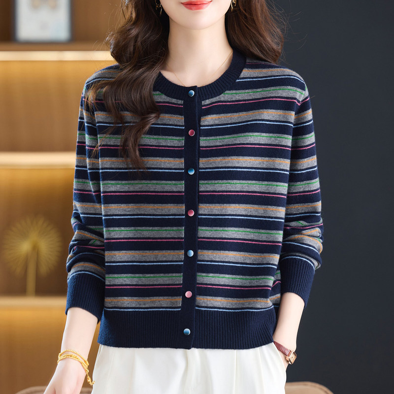 Age-Reducing Casual Round-Neck Color-Blocked Soft Knit Sweater 2026 Spring and Autumn Young Mom Fashion Women's Factory Wholesale Age-Reducing Casual Round-Neck Color-Blocked Soft Knit Sweater 2026 Spring and Autumn Young Mom Fashion Women's Factory Wholesale