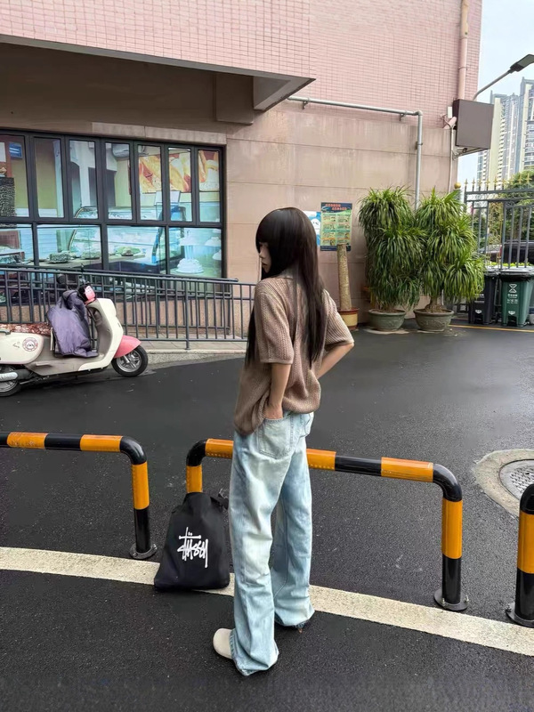 高货cleanfit奶油冰蓝2.0复古水洗做旧A字版型阔腿微喇弯刀牛仔裤|undefined