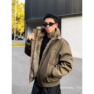 冬季保暖外套美式复古毛领座山雕短款棉服加厚保暖夹克外套棉衣
