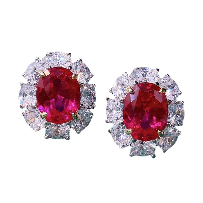 Mujing Jewelry 2021 new 925 silver earrings 7 * 9 ruby earrings simple and elegant jewelry