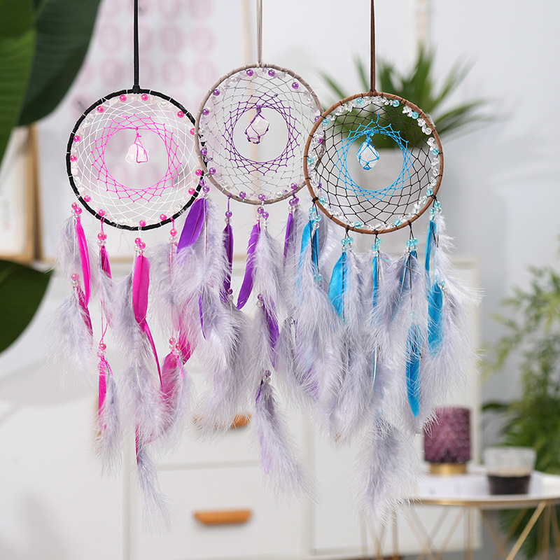 跨境新款手工制作捕梦网墙上装饰品生日礼物捕梦网风铃羽毛挂件