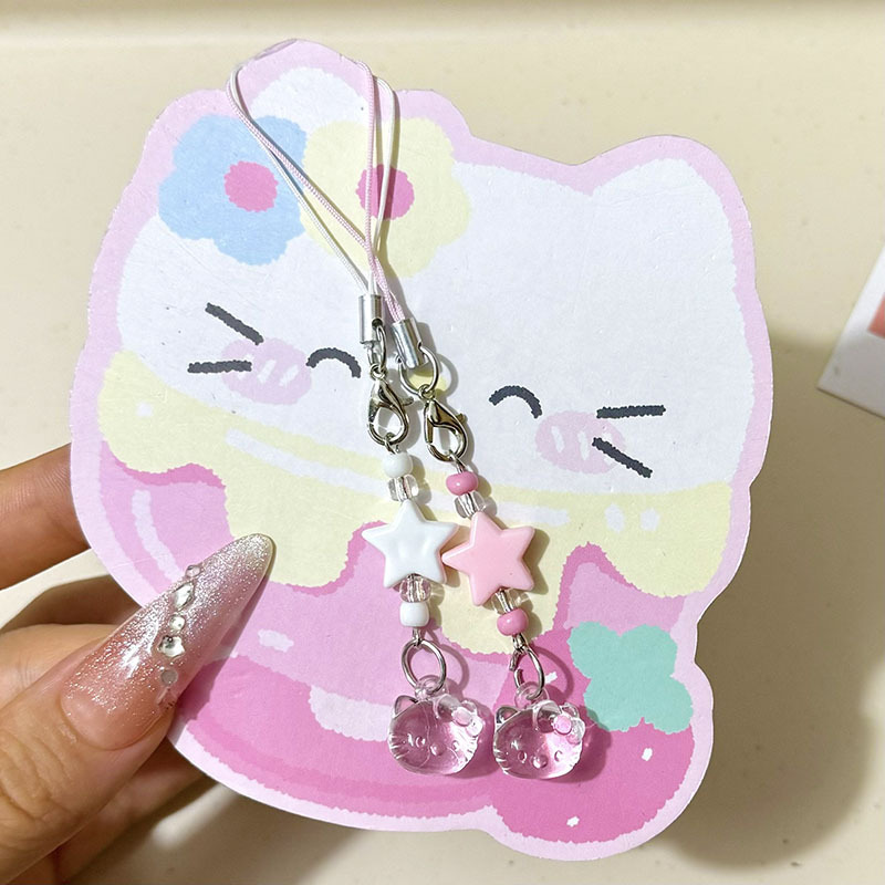 New Transparent Cat Cartoon Girl Heart Beaded Mobile Phone Chain Bag Pendant Ccd Pendant Star Bestie Gift