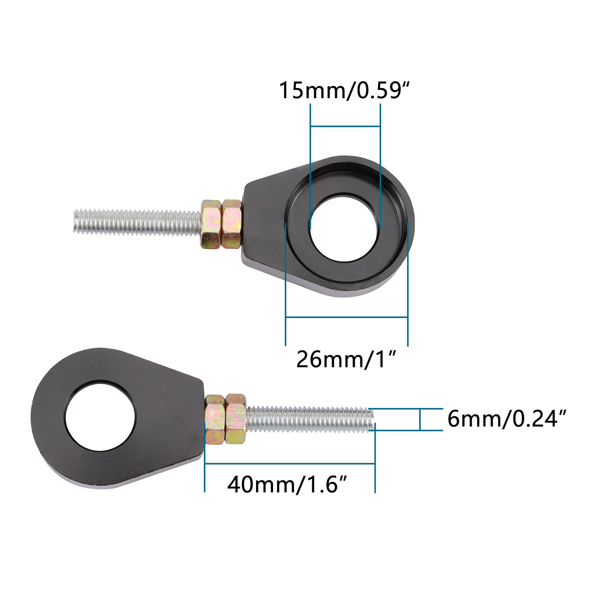Off-Road Motorcycle Modification 15mm Rear 0kg Chain Tensioner Adjuster Black