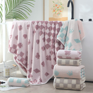New Wholesale Jacquard Coral Fleece Crown Plaid Bath Towel, Thickened Bath Towel, Absorbent Household Towel