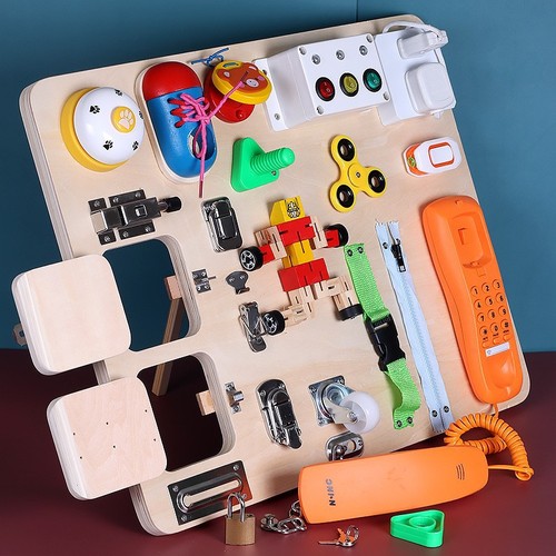 Children's hexahedral multifunctional Montessori busy board in the morning classroom with fun training mechanism to unlock educational toys
