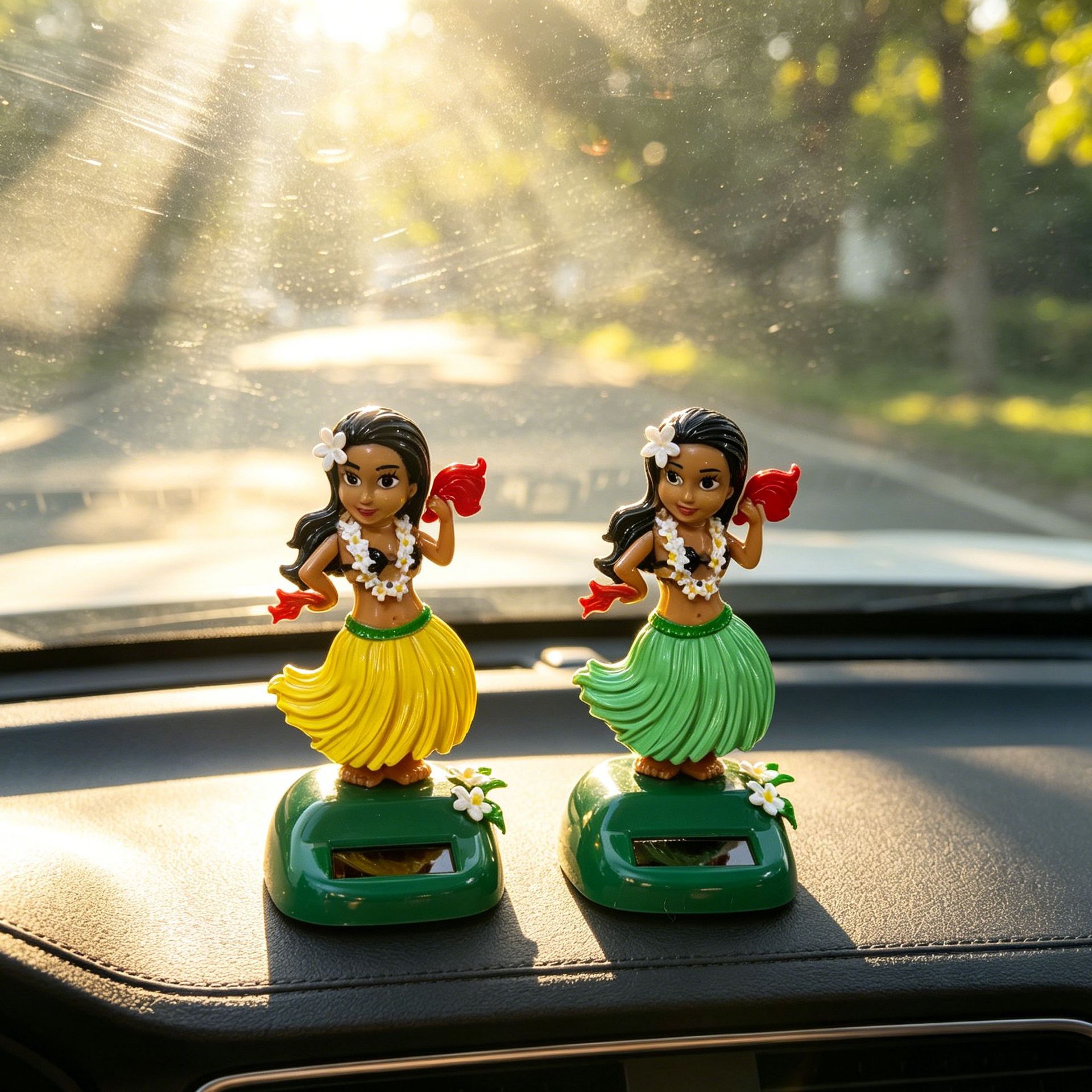 Solar-powered Hawaiian hula girl car ornament, creative car interior decoration, swinging figurine