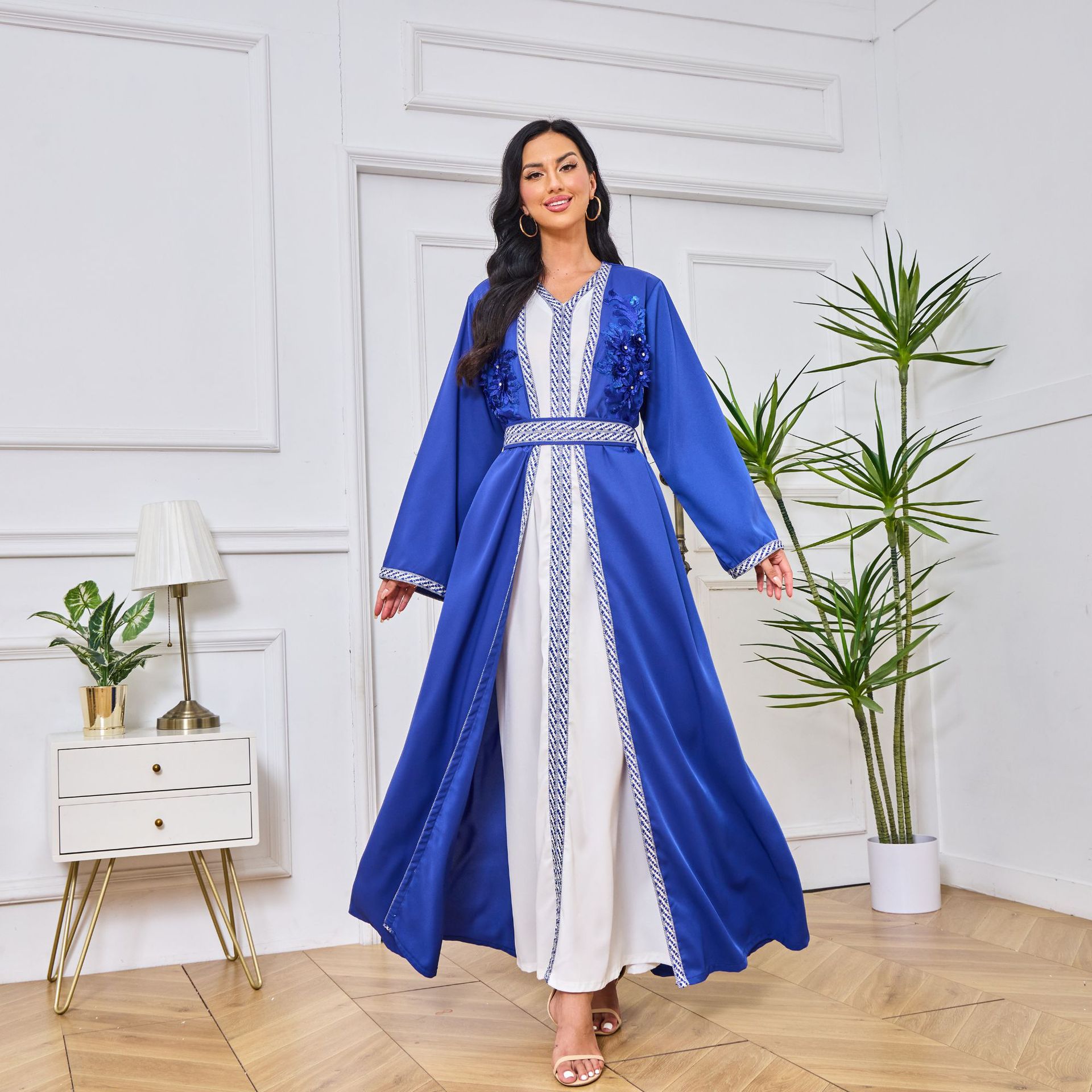 MT099 Foreign Trade Middle Eastern Women's Clothing Arab Ethnic Embroidered Robe Cardigan Evening Gown Loose Dress_ecoleips.com