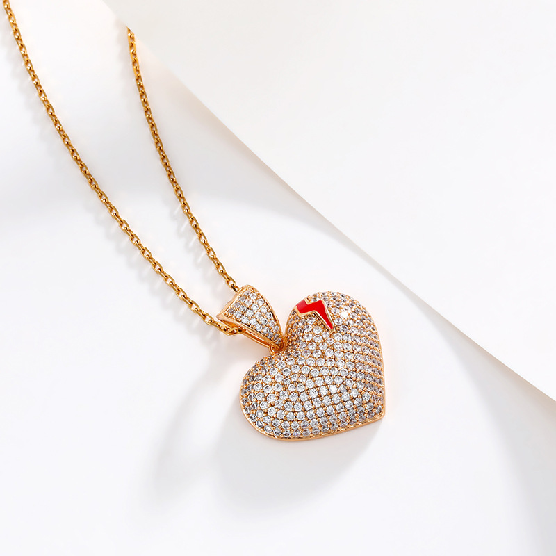 Joyería Xuping, Collar de Aleación con Colgante de Corazón con Diamantes, Estilo Europeo y Americano, Diseño de Corazón Roto, Esmalte Brillante, Venta al por Mayor