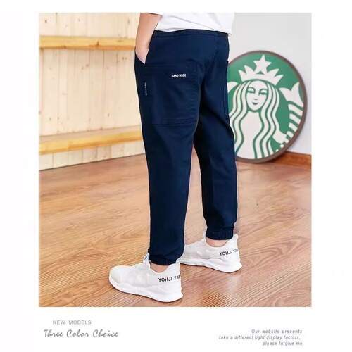 Children's and Teenage Boys' Plain Color Cotton Track Pants for Export in Large Quantities from Huibajiji Chunqiu