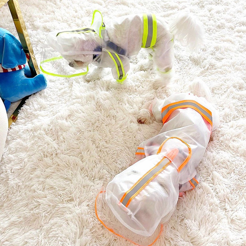 Pet raincoat fluorescent transparent matte four-legged waterproof full cover Teddy medium small dog raincoat clothing