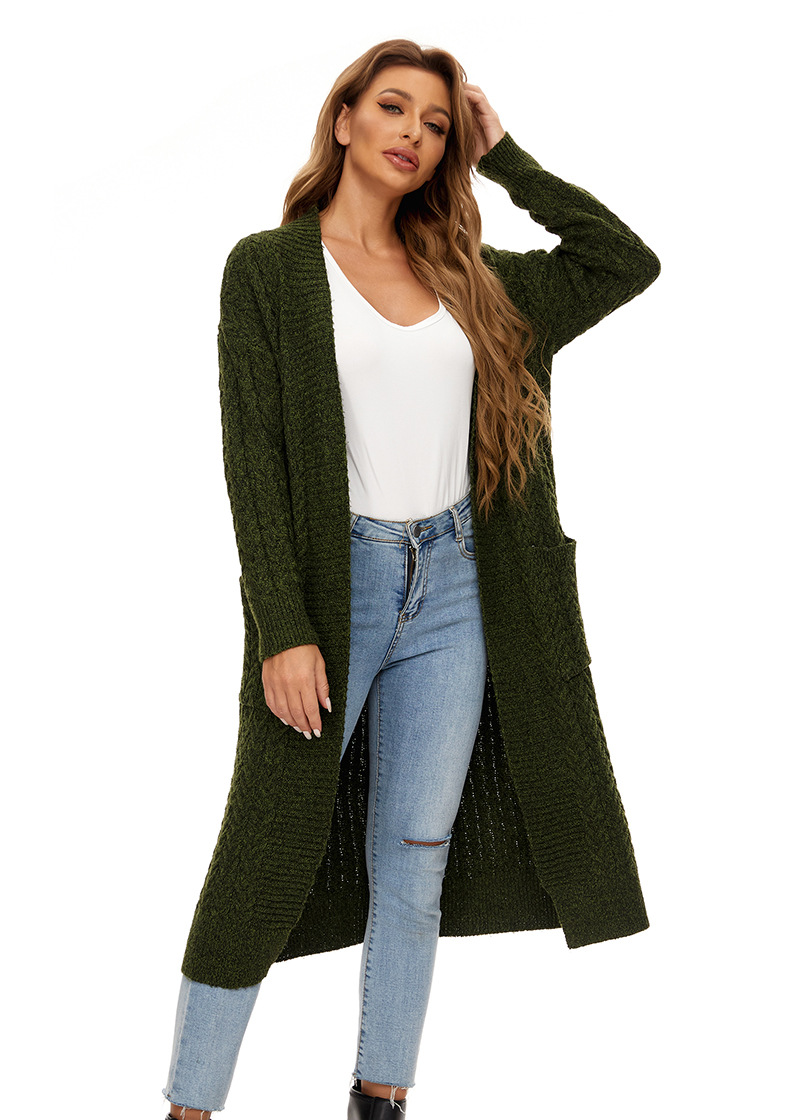 women s solid color twist thick pockets and long knitted cardigan nihaostyles clothing wholesale NSSX73195