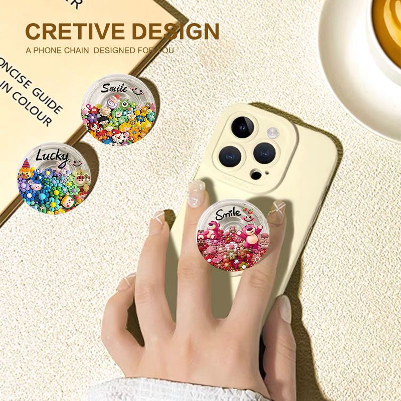 Muñeca de arcilla flor redonda airbag soporte adhesivo tipo teléfono móvil adhesivo espalda 360 ° tarjeta plegable telescópico giratorio