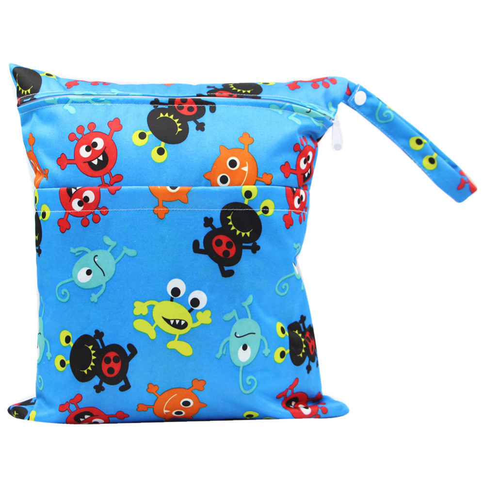 Bolsa de pañales Asenappy Impresión digital bebé doble cremallera impresión impermeable bolsa de pañales aplicación económica
