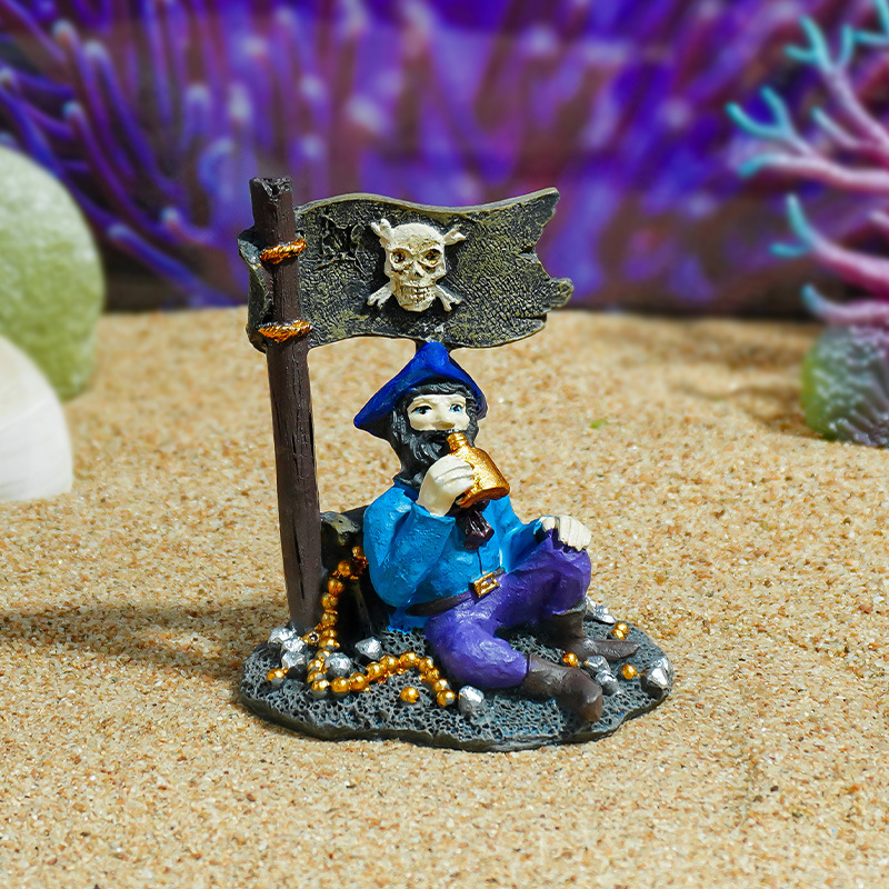 Acuario pequeño pecera decoración de paisajismo punto esqueleto capitán decoración esqueleto al por mayor humanoide naufragio sólido