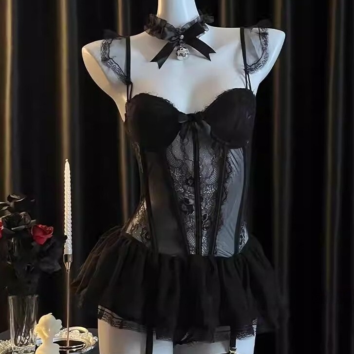 Sexy Lingerie Fishbone Lace Vest Tutu Skirt Slim Garter Belt Suit Female Sexy Body Shaping Corset Small Breasts