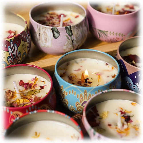 Dried Flower Candles Iron Box Soy Wax Gift Amber Aroma Diffuser Gift Living Room Deodorizing Rose Decorative Ornament