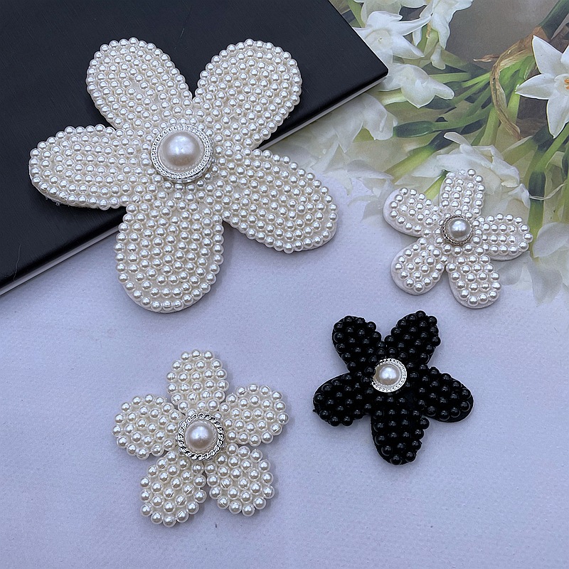 時尚手工釘珠珍珠花朵飾品布貼服裝補丁貼五瓣花頭飾服飾飾品