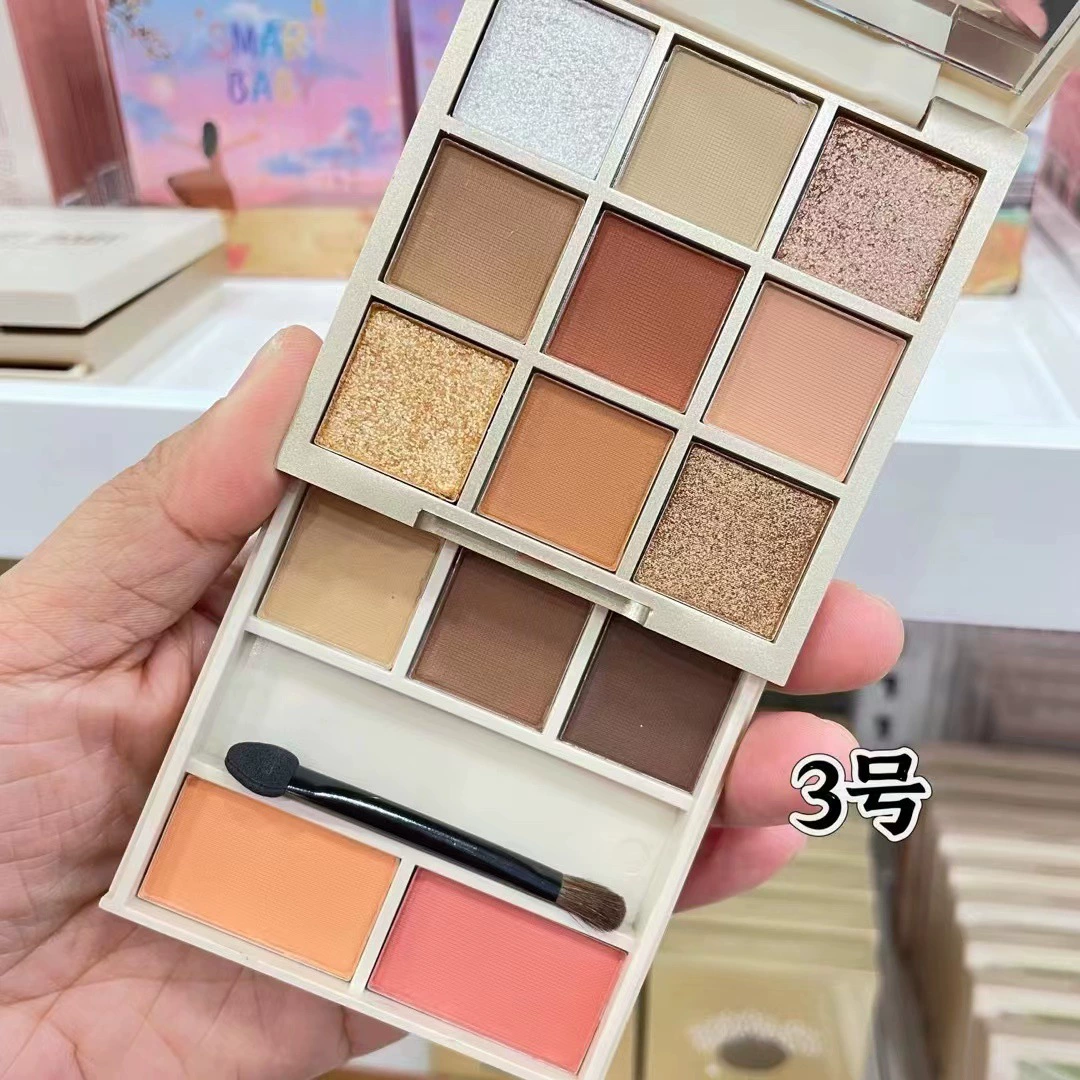 精灵宝贝 Eyeshadow palette, waterproof matte face blush, 12 colors, long-term effect, earth tones