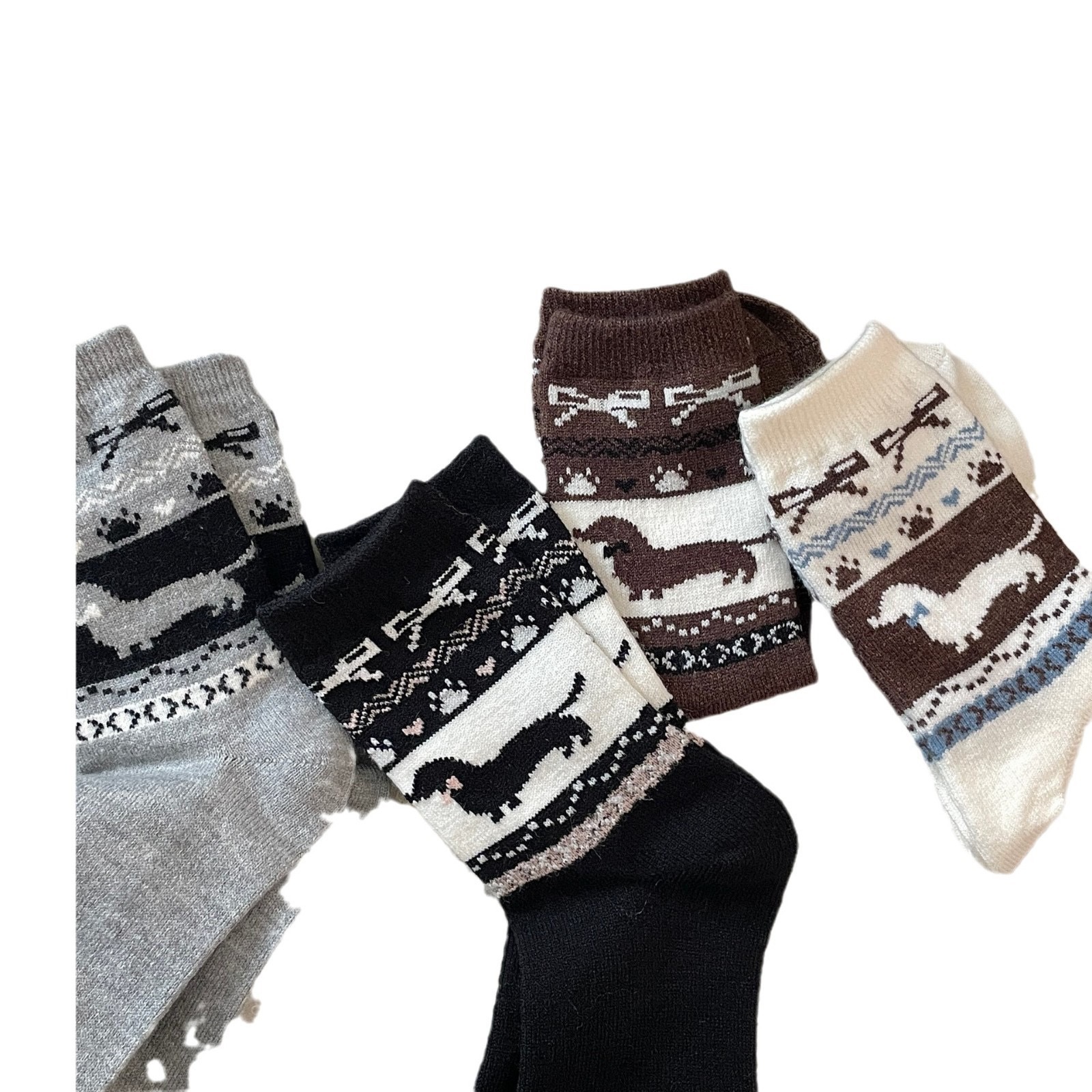 Fair Island Sausage Dog Cute Mid-calf Length Socks Wool Socks
