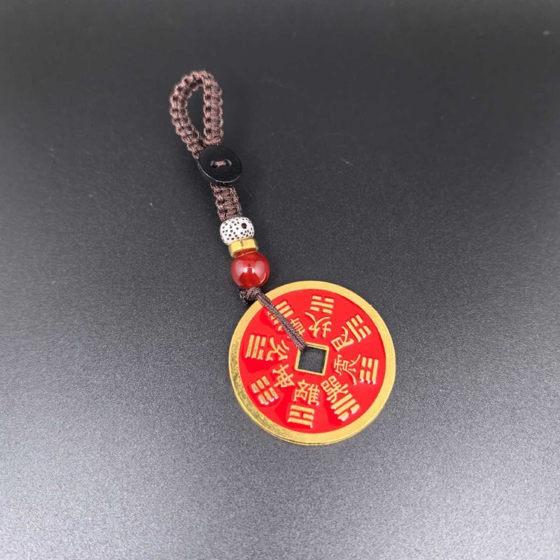 山の精霊の花のロープ、光の開いたネックレス、辰砂キーホルダー、車の吊り下げ八卦古代のお金の安全アクセサリー|undefined