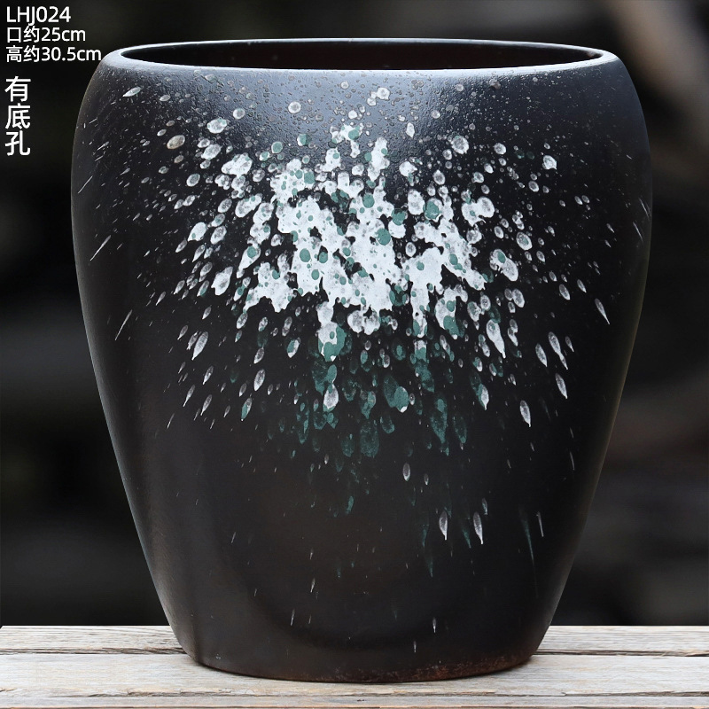 大口径植木鉢、大型家庭用リビングルーム盆栽、金のなる木鉢、通気性のある陶器の植木鉢|undefined