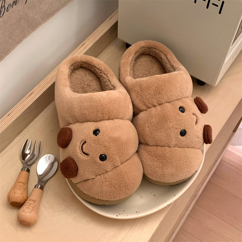 细细条 趣味可颂面包棉拖鞋男女冬季新款情侣居家厚底可爱月子鞋|undefined