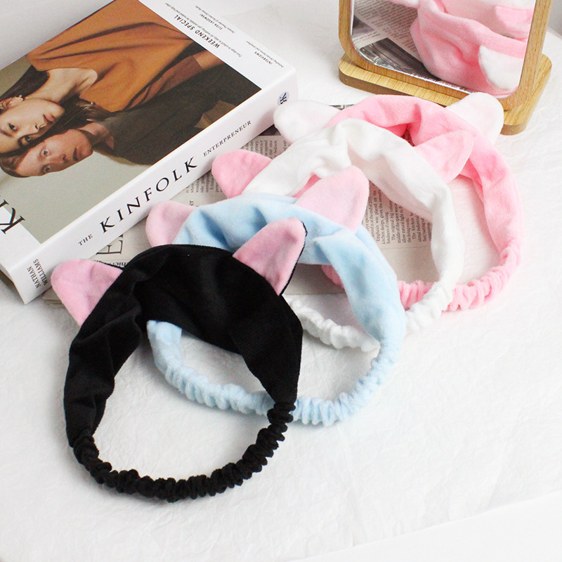 Fábrica de suministro directo coreano dulce ultra suave damas orejas de gato cinturón de cabello de maquillaje lindo lavar la cara cinturón de cabello de deporte cinturón de cabeza