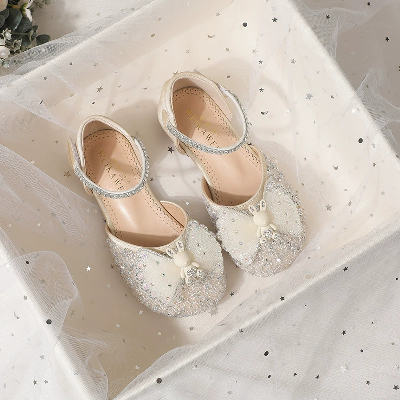 2025 дикие сандалии для девочек Принцесс обувь детская кожаная обувь хрустальная обувь детская обувь полые одиночные туфли