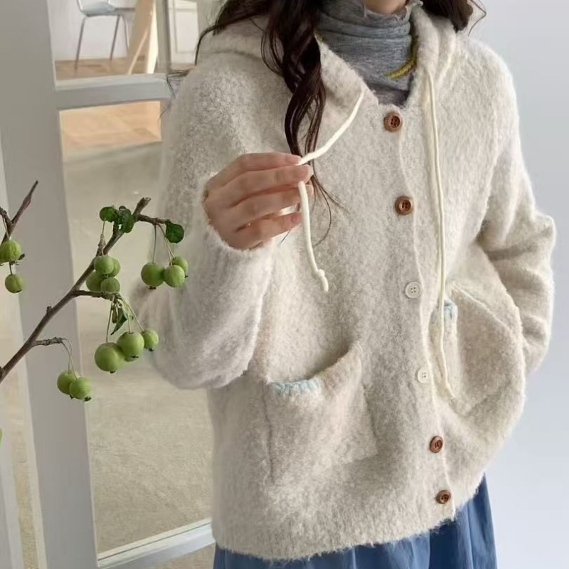 糖果色软糯连帽毛衣外套女2025韩版秋季百搭宽松慵懒风针织开衫女|undefined