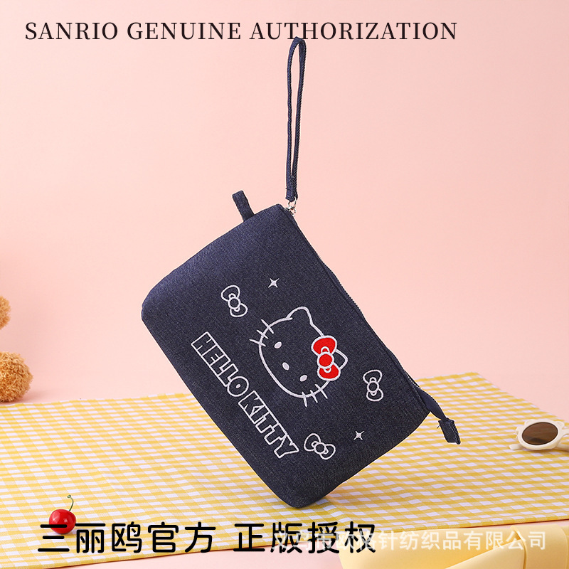 三丽鸥正版授权新款韩版ins牛仔系KT猫大容量可手提收纳化妆包|undefined