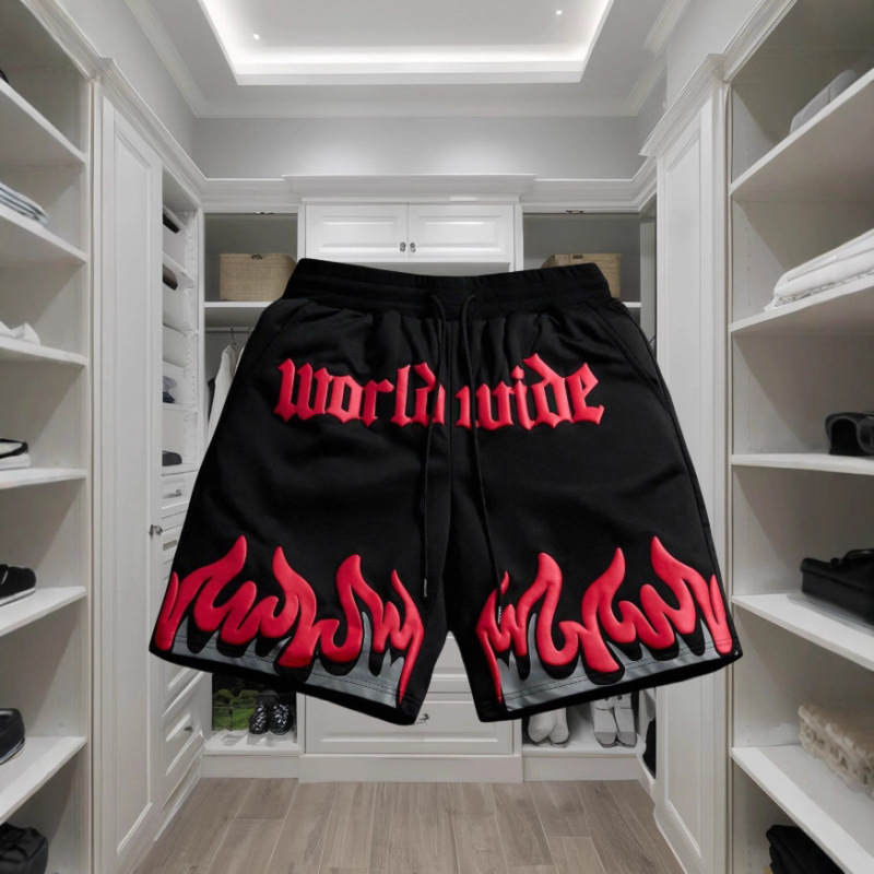 Flame Pattern Printed Fitness Beach Daily Casual Sports Style Breathable Quick Dry Sweat Absorption Men's Shorts