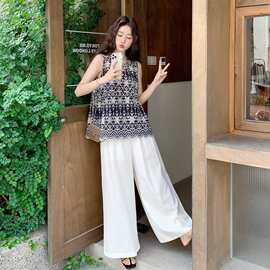 大方得体印花背心阔腿裤套装女夏季超火清冷松弛感两件套显瘦