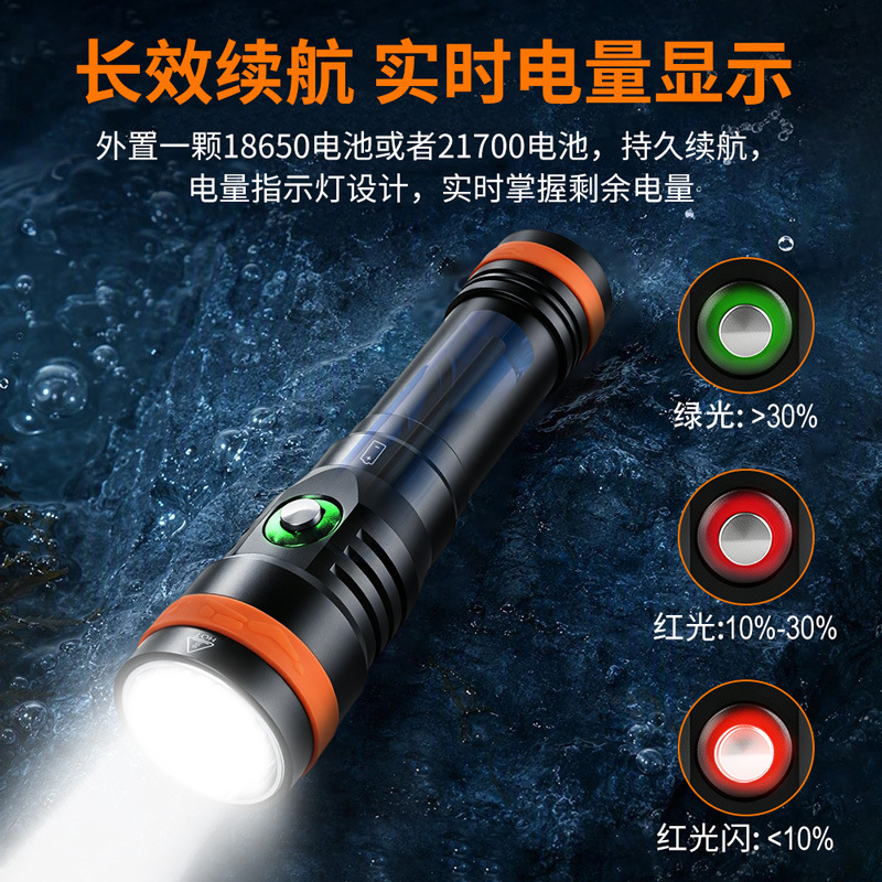 New Cross-Border Magnetic Charging Diving Flashlight with Green Laser for Underwater Guidance, Training, and Photography Lighting
